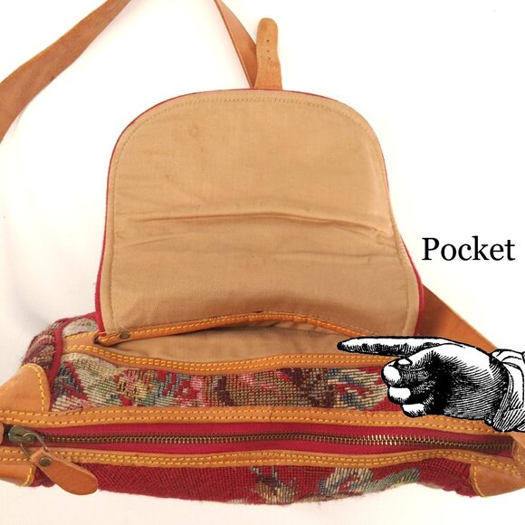 Vintage Ralph Lauren Needlepoint Tapestry Crossbody Bag Leather Strap Ruby Red - Picture 5 of 16